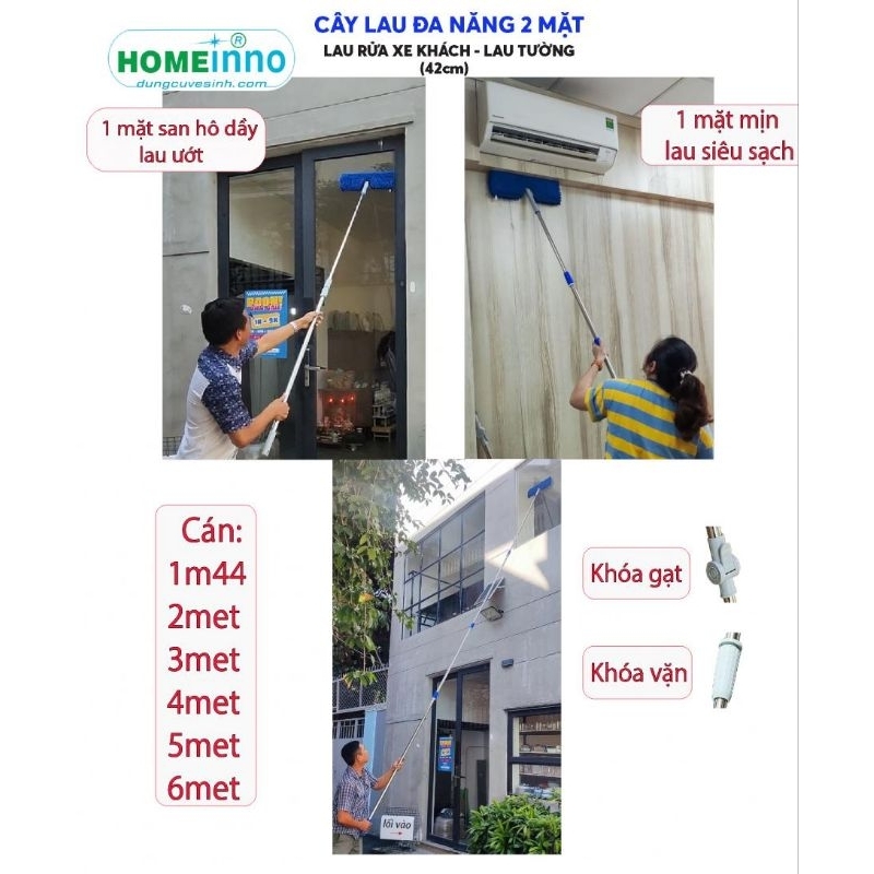 Cây lau đa năng 2 mặt - Lau rửa xe khách - Lau tường 42cm Homeinno