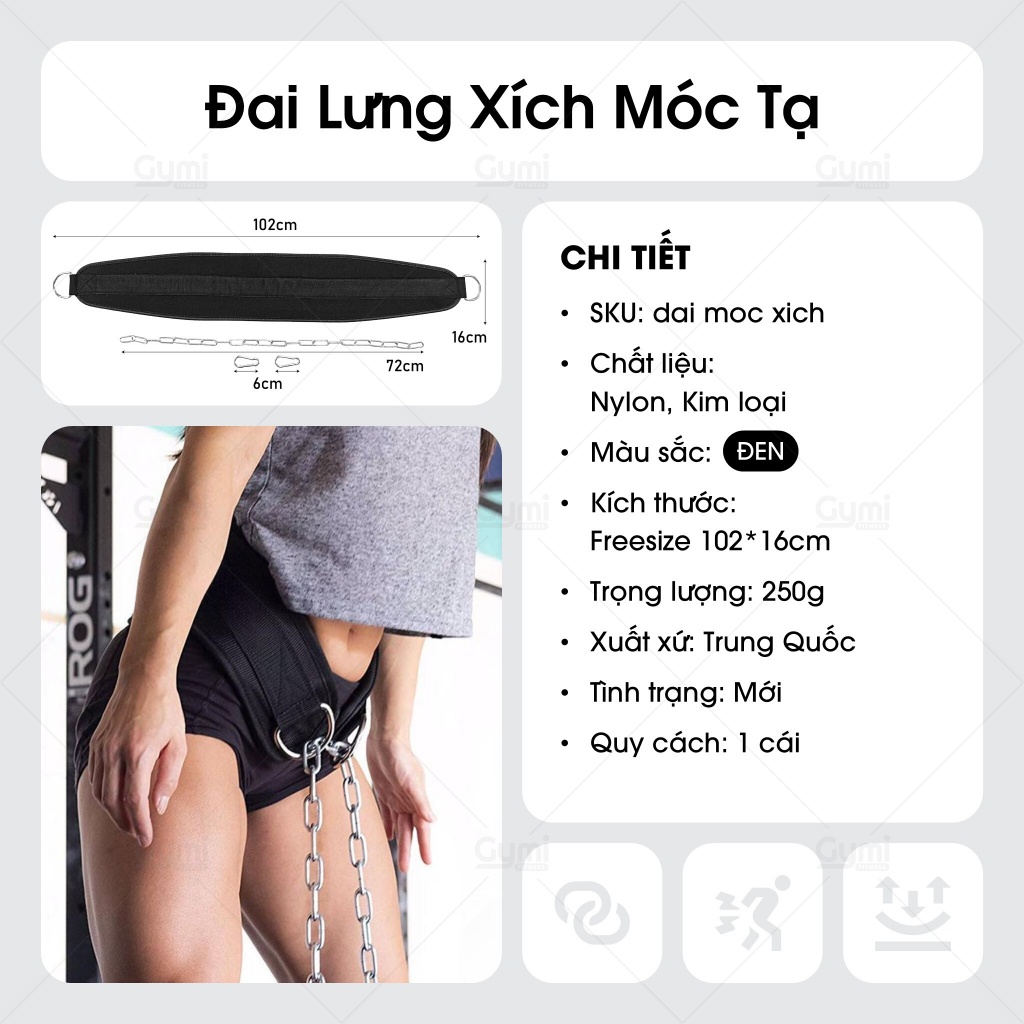 Đai Lưng Xích Móc Tạ Dip Belt - Đai Đeo Tạ Tập Gym, Hỗ Trợ Dips, Kéo Xà, Squat - DL-Xich