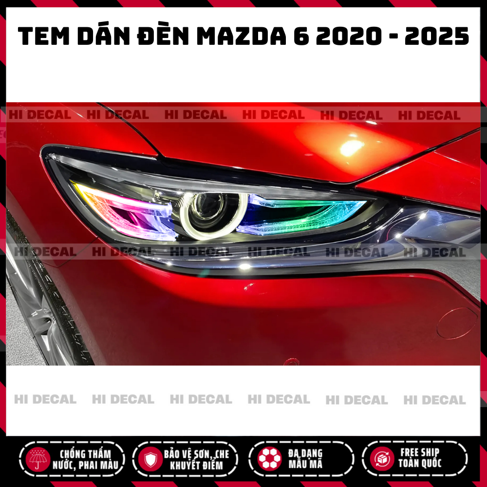 Tem dán đèn Mazda 6 2020 - 2025, decal dán đèn xe trang trí xe chống nước, bền màu, chịu nhiệt tốt