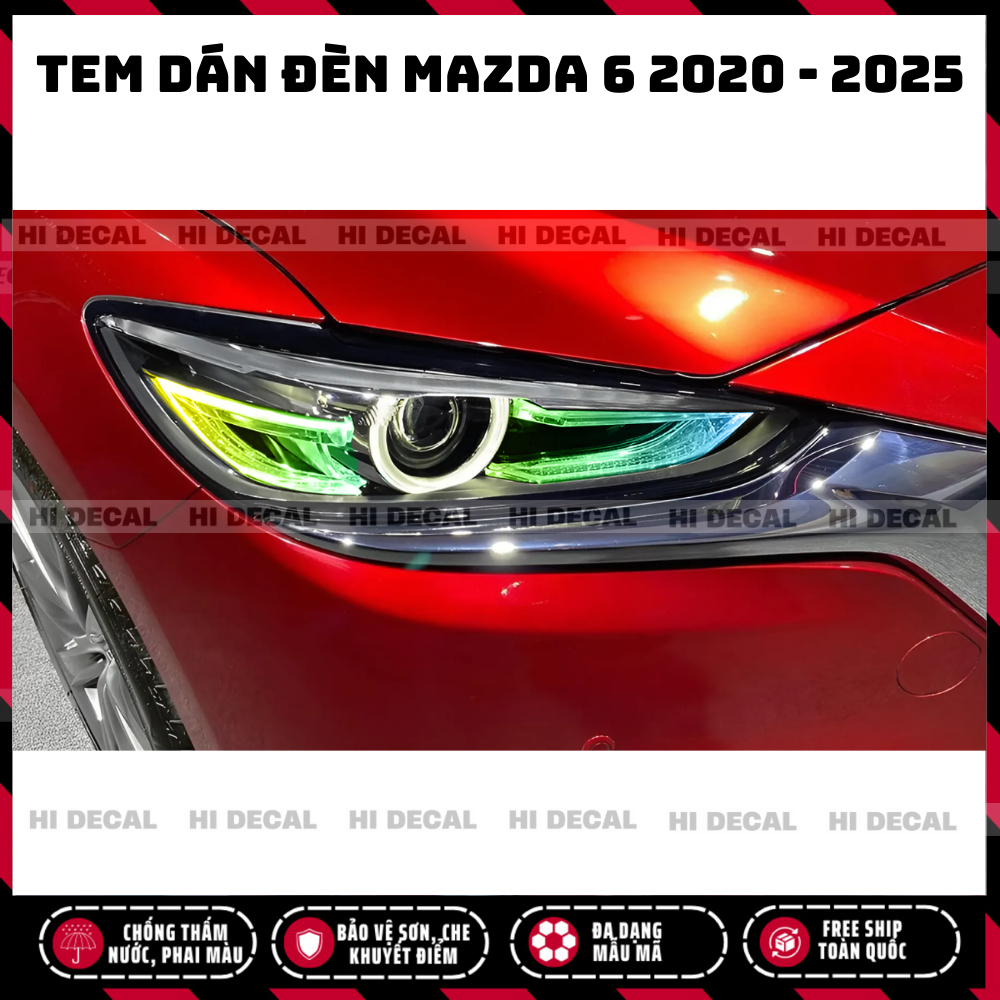 Tem dán đèn Mazda 6 2020 - 2025, decal dán đèn xe trang trí xe chống nước, bền màu, chịu nhiệt tốt
