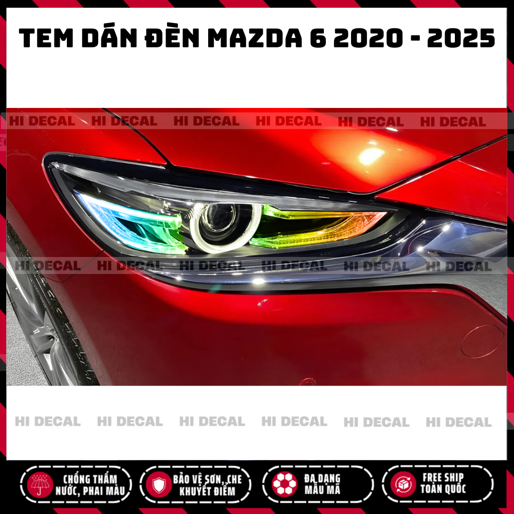 Tem dán đèn Mazda 6 2020 - 2025, decal dán đèn xe trang trí xe chống nước, bền màu, chịu nhiệt tốt