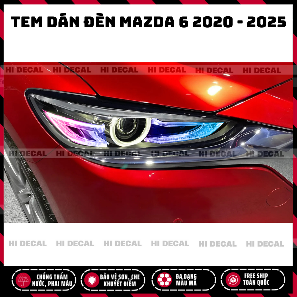 Tem dán đèn Mazda 6 2020 - 2025, decal dán đèn xe trang trí xe chống nước, bền màu, chịu nhiệt tốt
