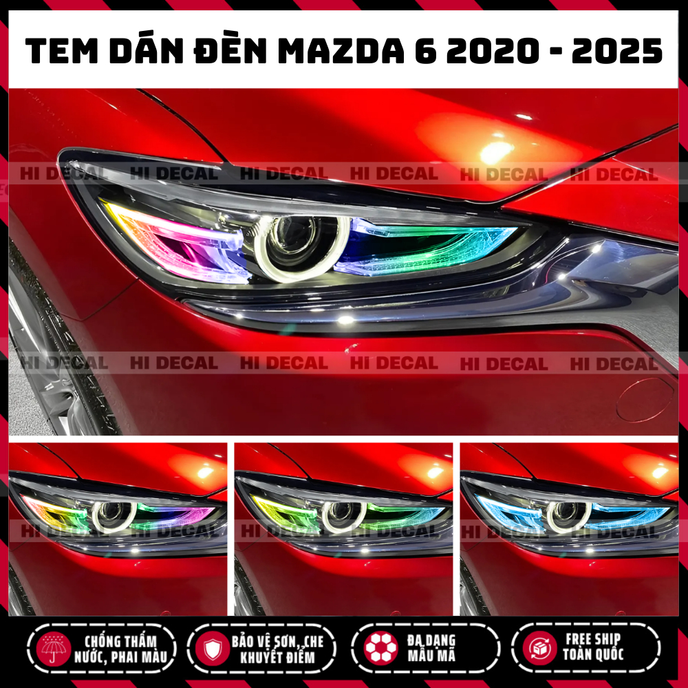 Tem dán đèn Mazda 6 2020 - 2025, decal dán đèn xe trang trí xe chống nước, bền màu, chịu nhiệt tốt