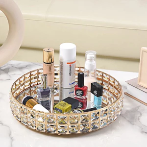 Khay mặt gương 888 đính đá phale đựng mỹ phẩm trang trí sang trọng Huydecor