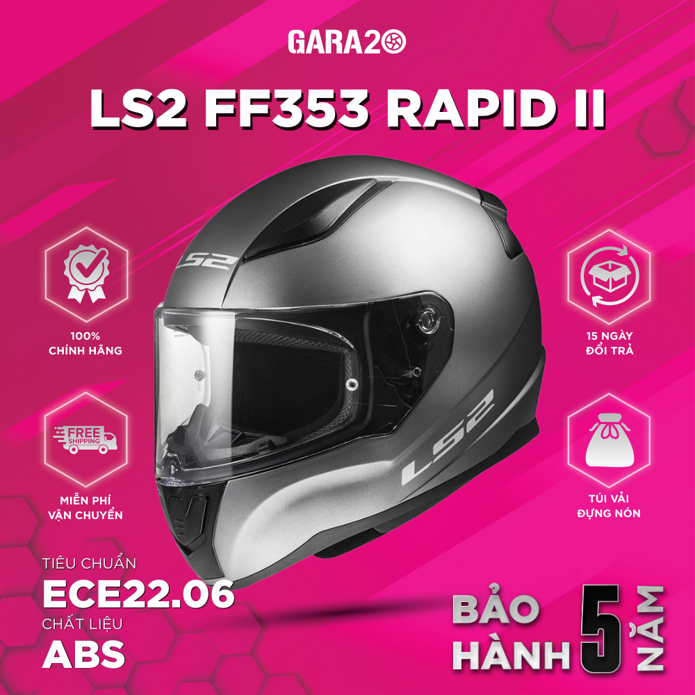 [Mua Tặng 1] Mũ Bảo Hiểm Fullface LS2 FF353 Rapid II Chuẩn ECE Đi  Xe Máy Mô Tô PKL