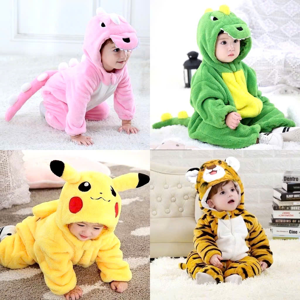 Body Khủng Long, Hổ, Pikachu, chất liệu lông nhung mềm mịn ấm cho bé từ 3-25kg