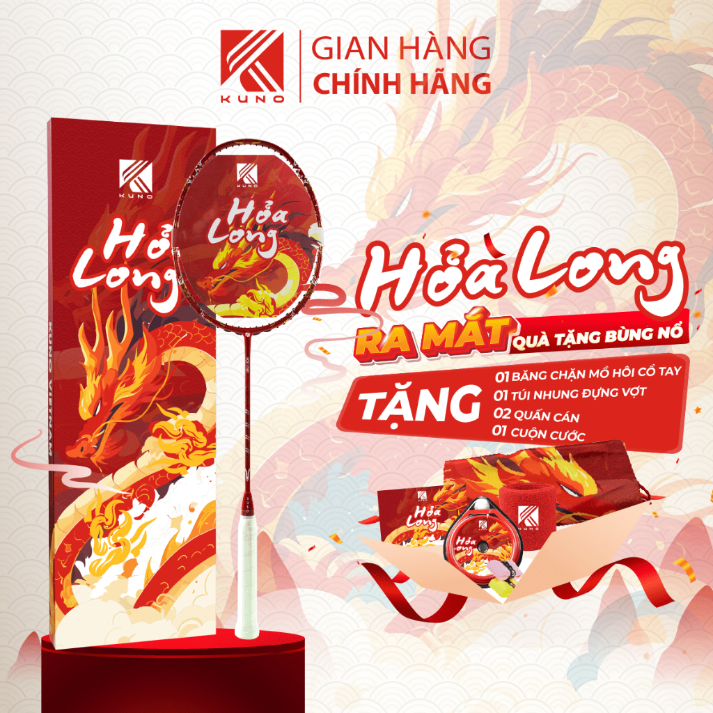 Ảnh Vợt cầu lông KUNO Hỏa Long Thiên Công, Hàng Chính Hãng,4U, Thân Cứng, CarbonT700 Cao Cấp 1