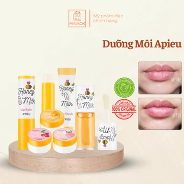 Tẩy Tế Bào Chết, Son Dưỡng, Mặt Nạ Ngủ Môi APIEU Honey Milk Lip Scrub, Lip Balm Lip Sleeping Pack, Lip Oil