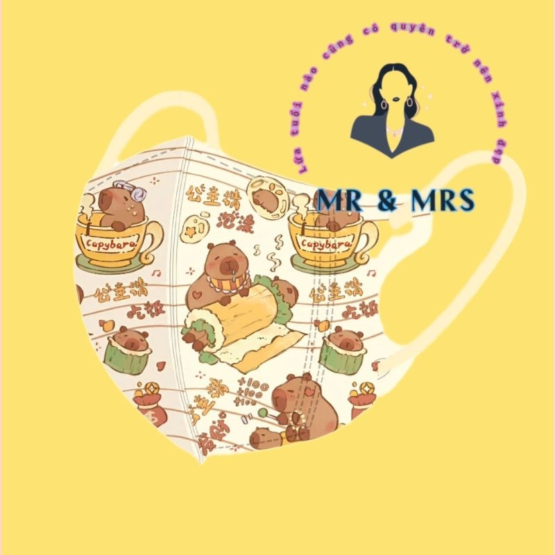 ( Set 10/50C) KHẨU TRANG HOẠT HÌNH CAPYBARA 3D CUTE PHÔ MAI QUE-TRẺ EM TỪ 6 - 27Kg