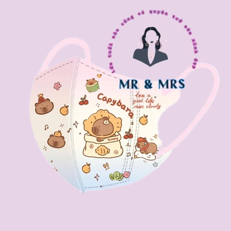 ( Set 10/50C) KHẨU TRANG HOẠT HÌNH CAPYBARA 3D CUTE PHÔ MAI QUE-TRẺ EM TỪ 6 - 27Kg