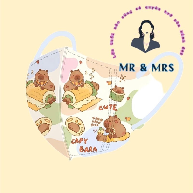 ( Set 10/50C) KHẨU TRANG HOẠT HÌNH CAPYBARA 3D CUTE PHÔ MAI QUE-TRẺ EM TỪ 6 - 27Kg