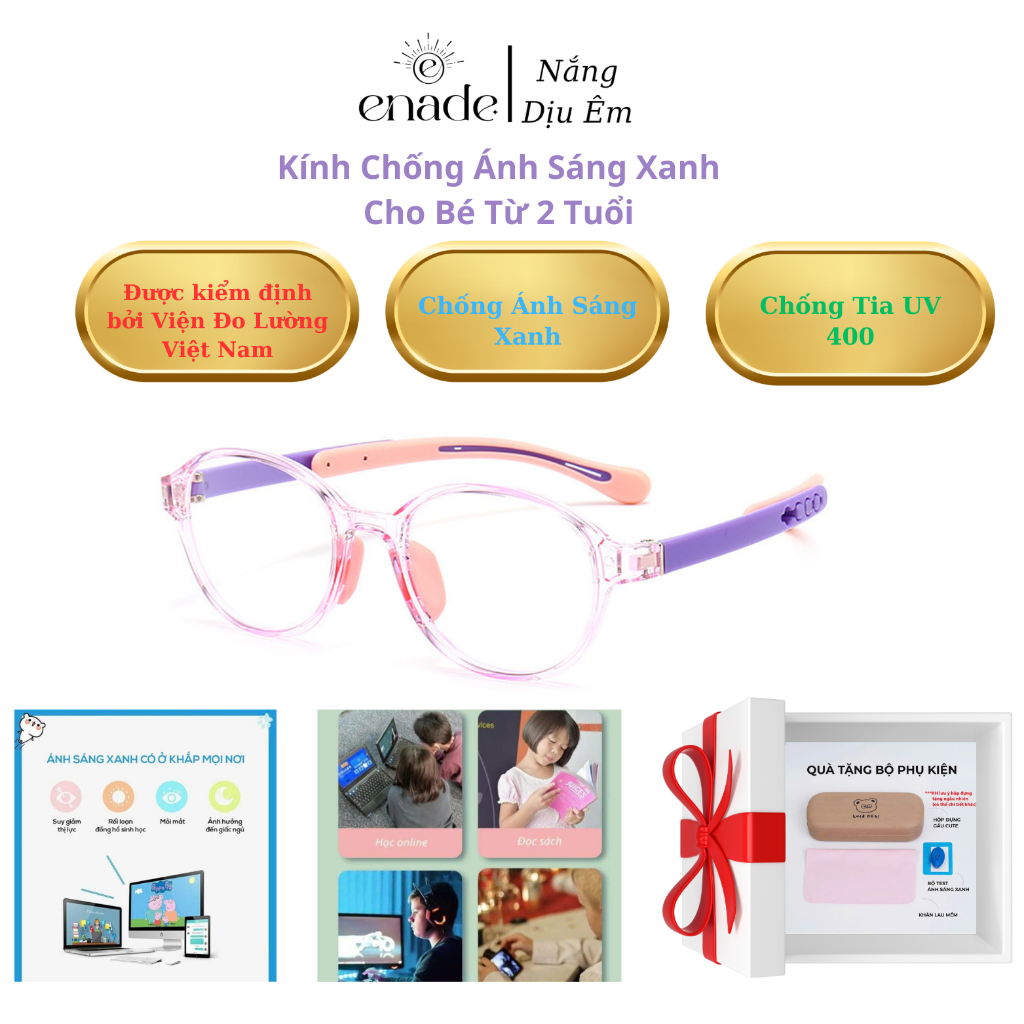 (Cho Bé) Kính Chống Ánh Sáng Xanh,Chống Tia UV, Cho Bé Từ 2 Đến 10 Tuổi-Chất Liệu TR Siêu Bền,Có Nấc Cài Điều Chỉnh