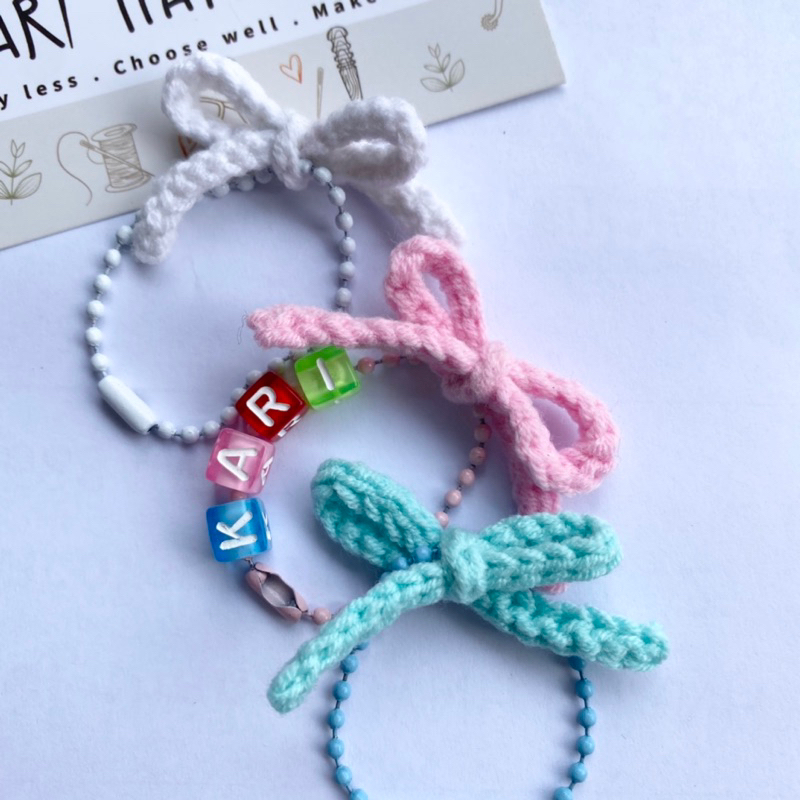 [Nhiều màu] Móc khoá nơ len handmade (có khoen)