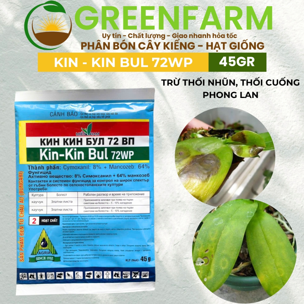 Kin Kin Bul 72WP 45g thuốc xanh trị nấm, thối nhũn dành cho phong lan ...