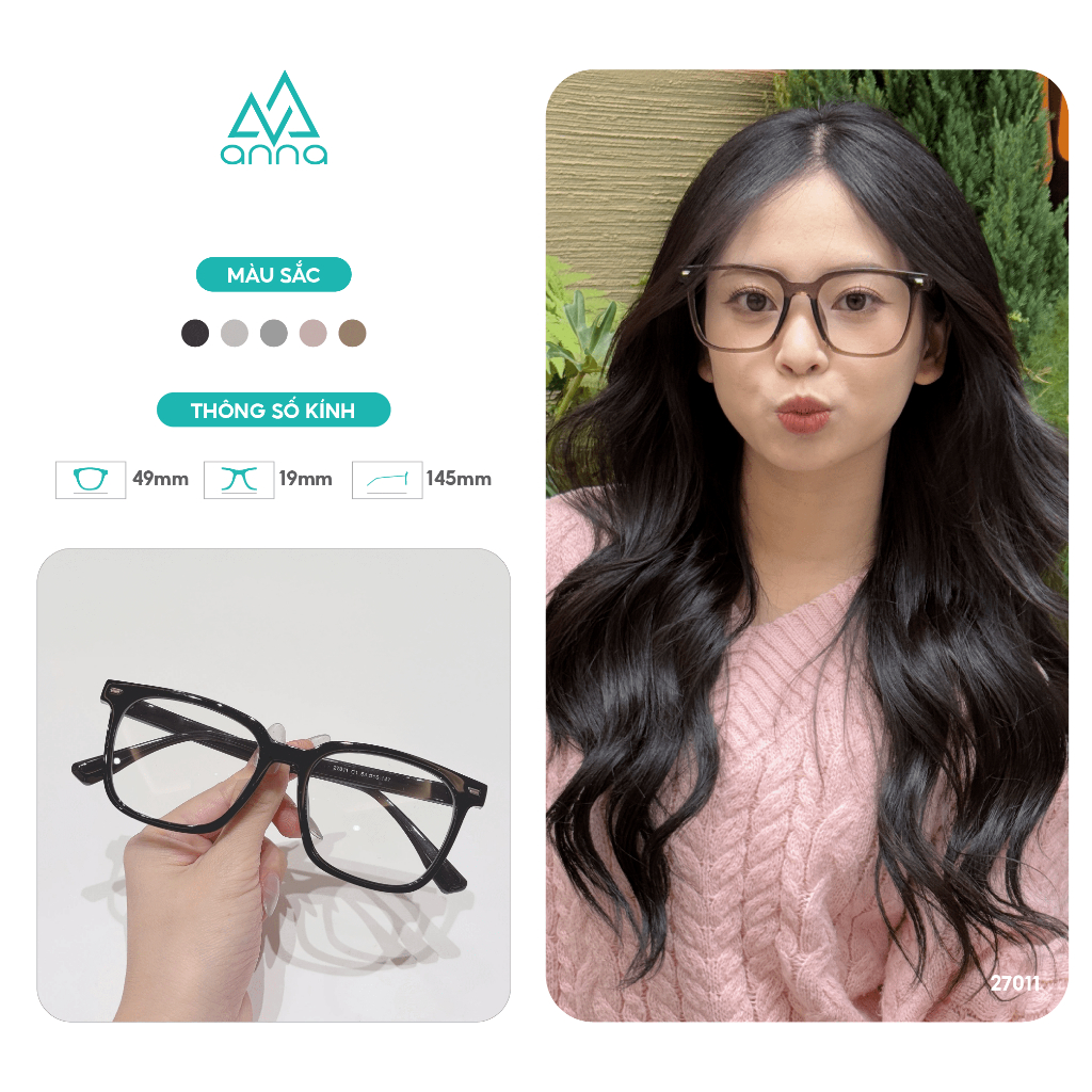 Ảnh Gọng kính cận thời trang nam nữ ANNA chất liệu nhựa cao cấp dáng vuông unisex cá tính OL 27011 1