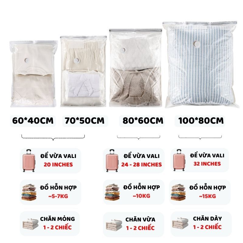 Túi Hút Chân Không Quần Áo ENODA HOME, Túi Chân Không Đựng Chăn, Chất Liệu PA-PE Dày Dặn, Chống Mốc M002