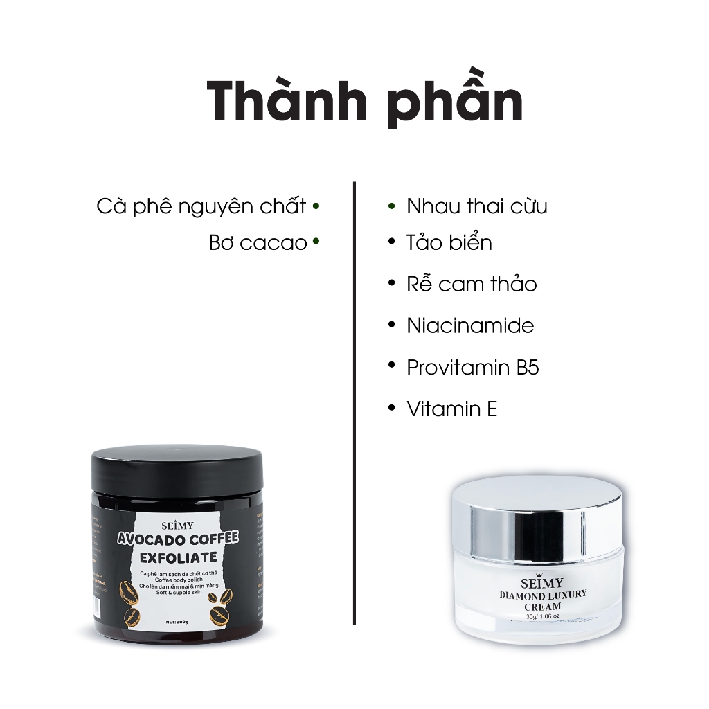 Ảnh Combo Kem Dưỡng Da Mặt 30g và Tẩy Tế Bào Chết Cà Phê Body Seimy 1