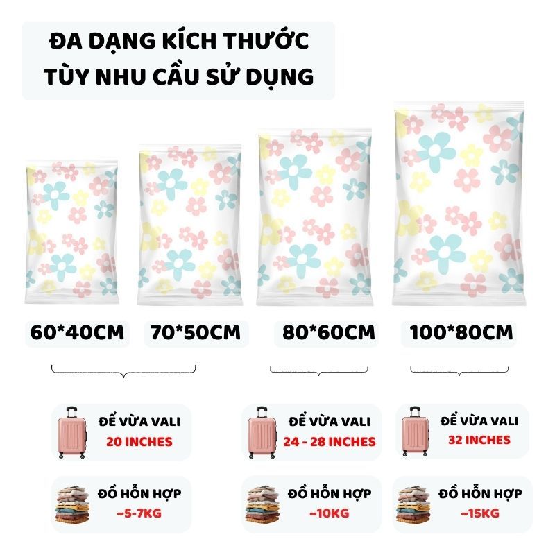 [Tặng Túi] Túi Hút Chân Không ENODA HOME Bảo Quản Quần Áo, Chăn Ga Chống Ẩm Mốc, Túi Hút Loại Dày Dặn Kèm Bơm M003