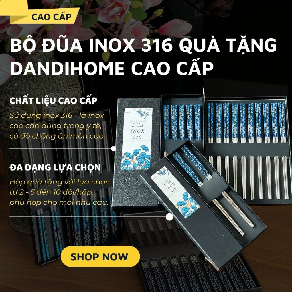 Ảnh Bộ đũa inox 316 quà tặng DandiHome cao cấp mạ Titanium Plated 1
