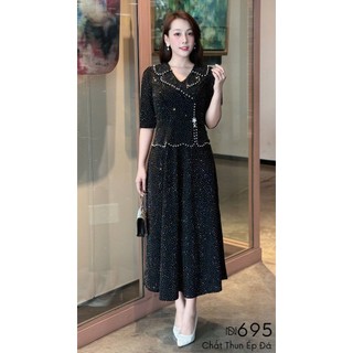 Đầm maxi trung niên  dự tiệc - công sở, vải thun nhũ cao cấp đính đá, tặng mẹ co giãn tốt bigsize M695
