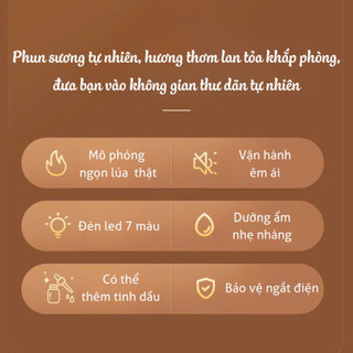 Máy xông tinh dầu, Máy phun sương tạo ẩm khuếch tán tinh dầu, tích hợp LED 7 màu, hoạt động êm ái, tự ngắt khi hết nước