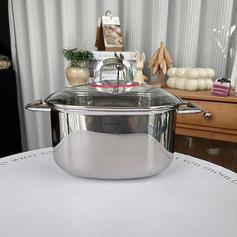 Nồi Canh Nồi Lẩu Inox Cao Cấp, ,Nồi Canh Dùng Bếp Từ Chockmen 24cm Kèm Nắp (THẤP) CKM134