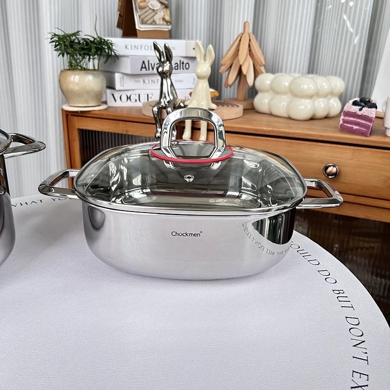 Nồi Canh Nồi Lẩu Inox Cao Cấp, ,Nồi Canh Dùng Bếp Từ Chockmen 24cm Kèm Nắp (THẤP) CKM134
