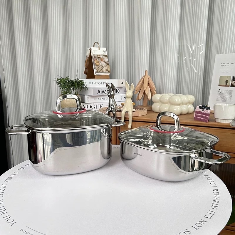 Nồi Canh Nồi Lẩu Inox Cao Cấp, ,Nồi Canh Dùng Bếp Từ Chockmen 24cm Kèm Nắp (THẤP) CKM134