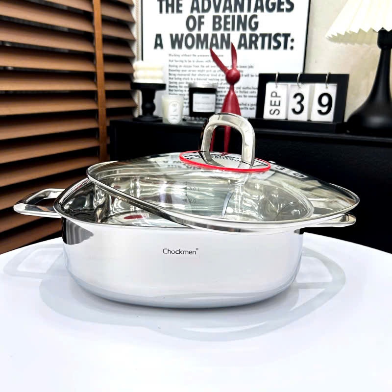Nồi Canh Nồi Lẩu Inox Cao Cấp, ,Nồi Canh Dùng Bếp Từ Chockmen 24cm Kèm Nắp (THẤP) CKM134
