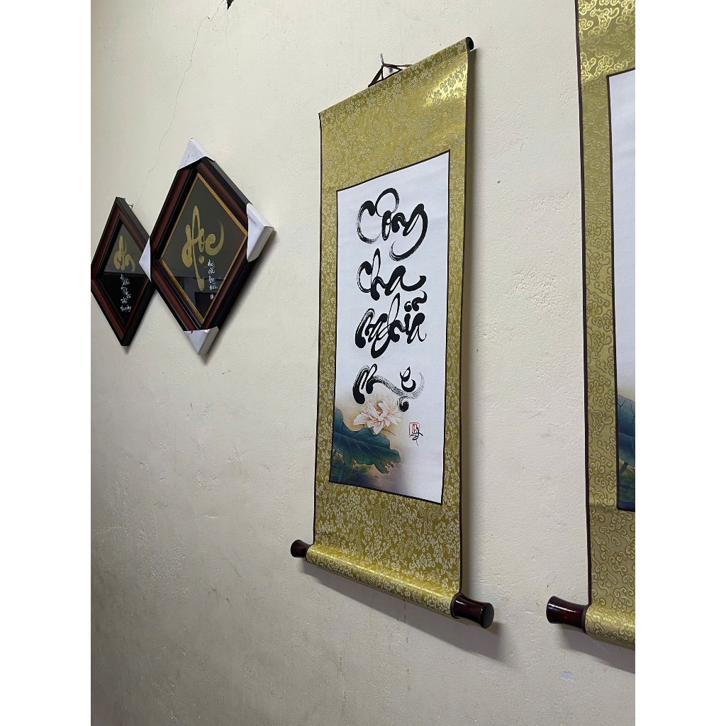Thư pháp chữ công cha nghĩa mẹ, tranh treo tường