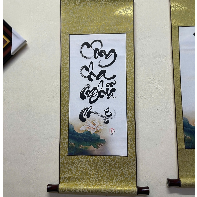 Thư pháp chữ công cha nghĩa mẹ, tranh treo tường