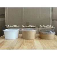 Set 100c Tô Giấy Kraft 750ml - 1000ml (Kèm Nắp) Chịu Nhiệt - Nước