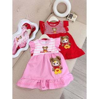 V12 Váy bé gái kẻ sọc dáng suông họa tiết BABY THREE 2 màu hồng -đỏ, đầm bé gái xinh xắn hot hit size 10-30kg