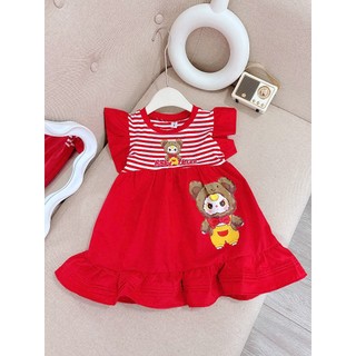 V12 Váy bé gái kẻ sọc dáng suông họa tiết BABY THREE 2 màu hồng -đỏ, đầm bé gái xinh xắn hot hit size 10-30kg