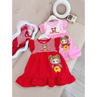 V12 Váy bé gái kẻ sọc dáng suông họa tiết BABY THREE 2 màu hồng -đỏ, đầm bé gái xinh xắn hot hit size 10-30kg