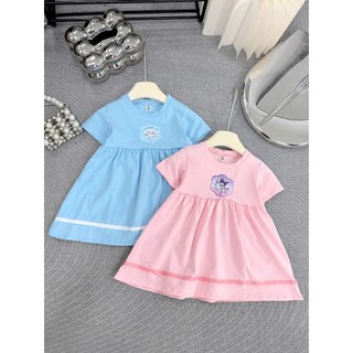 Váy suống bé gái cotton họa tiết cinnamoroll,kuromi 2 màu xanh hồng hot hit,Đầm cộc tay bé gái size 10-30kg