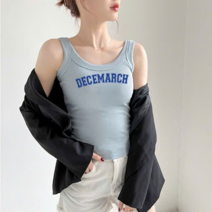 Áo Ba lỗ thun gân Cổ rộng dáng ôm in hình chữ DECEM JULY FASHION, Áo ba lỗ chất thun gân mát lạnh mùa hè