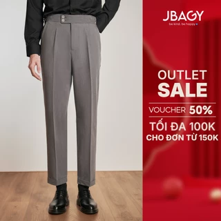 [Outlet] Quần Tây Sidetab Cạp cao Xám khói, Nâu vải Tuypsi cao cấp thương hiệu JBAGY JA0302