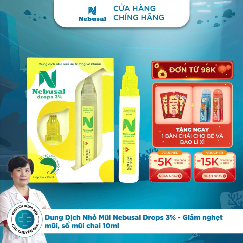 Nhỏ Mũi Nebusal Drops 3% Hộp Kháng Khuẩn- Giảm nghẹt mũi, sổ mũi cho bé ...