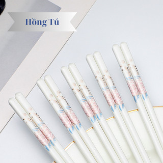 Đũa sứ trắng ăn cơm hoa văn sang trọng- Dư Dư
