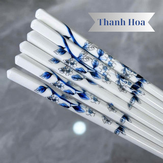Đũa sứ trắng ăn cơm hoa văn sang trọng- Dư Dư