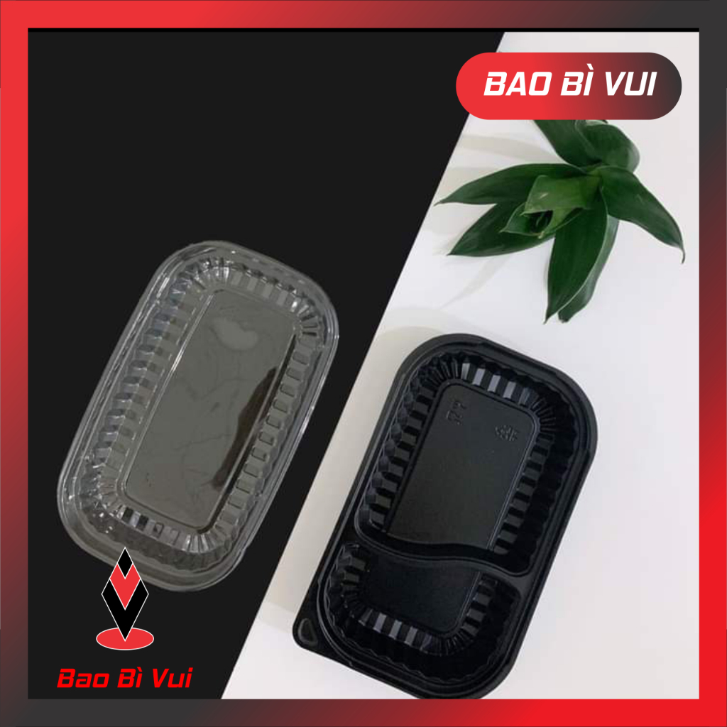 [ COMBO 2 LỐC =100 CÁI] Hộp HT17 - 1 ngăn / 2 ngăn đế đen - hộp sushi - BAO BÌ VUI