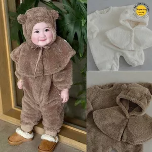 Set body choàng lông gồm body liền thân kèm mũ choàng cover Hàn Quốc cho bé trai bé gái 3-13kg