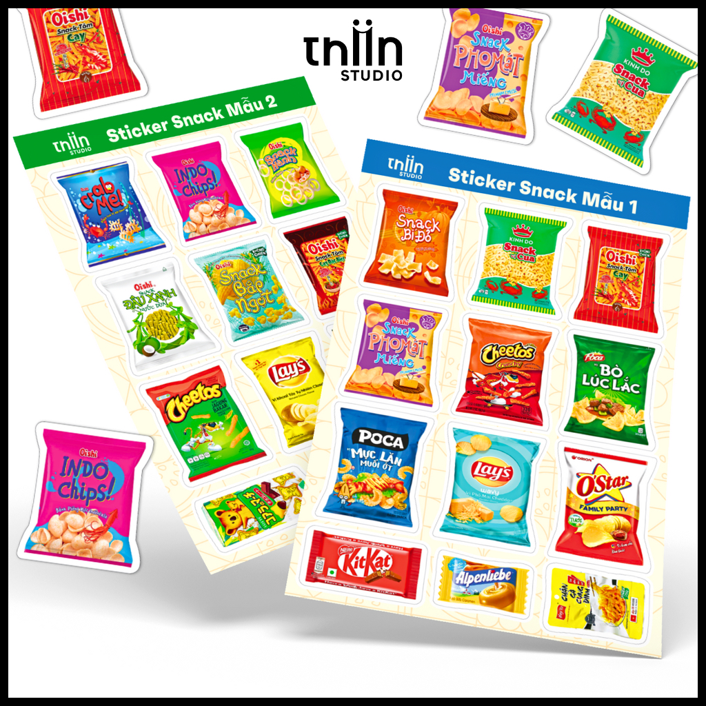 Hình dán sticker cute bánh snack Việt Nam THIIN STUDIO, sticker chống ...