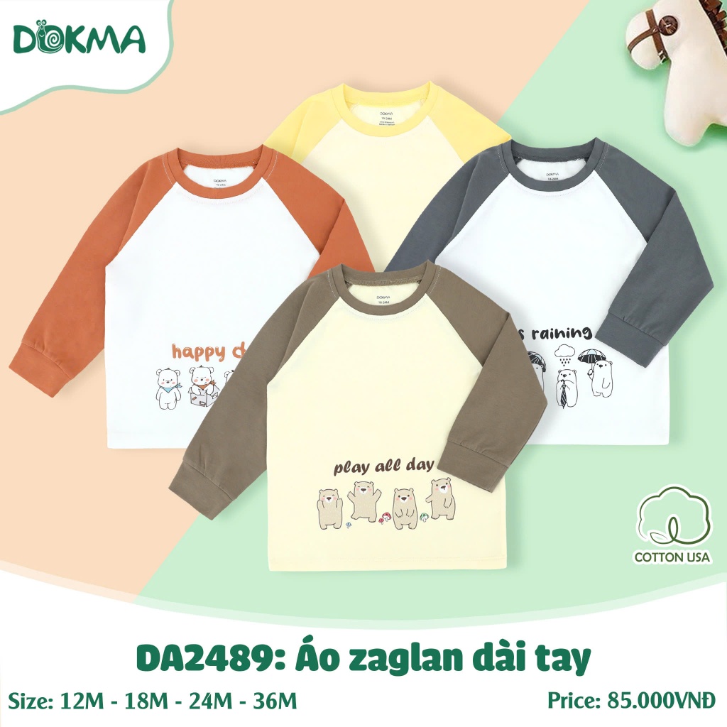 (9-13kg) Áo Mỏng Cài Vai Dài Tay Hoạ Tiết Bé Trai, Gái Dokma Mã DMA478 DA1231 DA2489