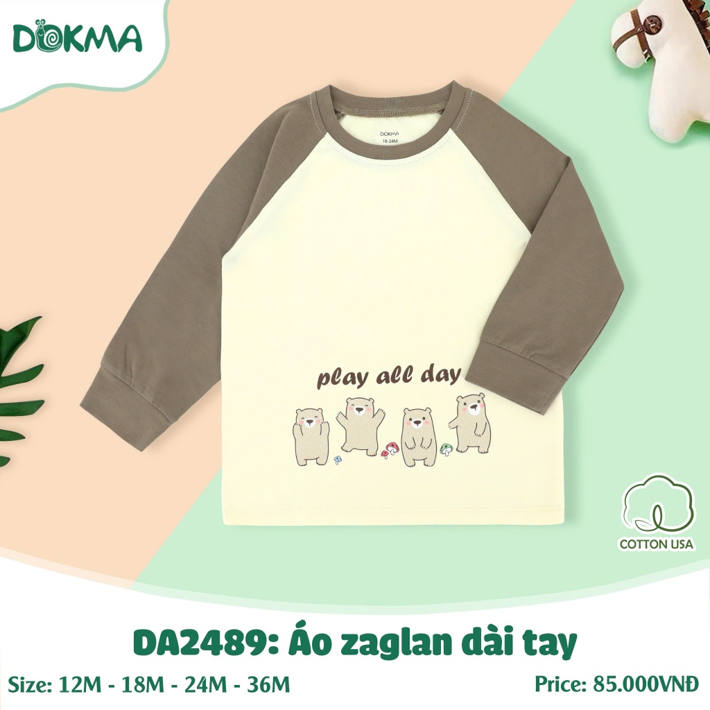 (9-13kg) Áo Mỏng Cài Vai Dài Tay Hoạ Tiết Bé Trai, Gái Dokma Mã DMA478 DA1231 DA2489