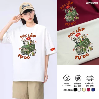 (Tặng Cờ đỏ sao vàng)Áo Thun boxy Quốc khánh 2/9 Nam Nữ việt nam độc lập tự do hạnh phúc Unisex XE YÊU NƯỚC Cotton[A376]