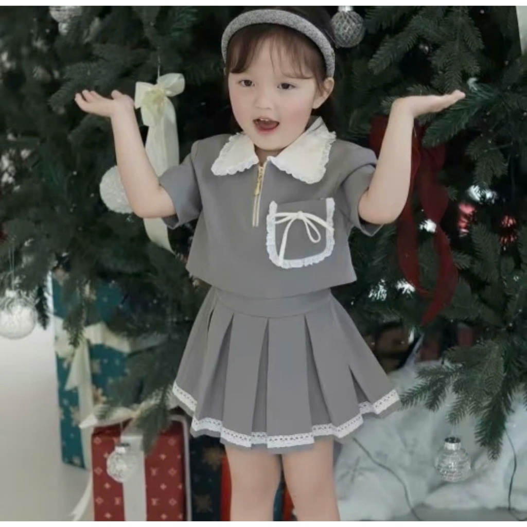 Sét bé gái phong cách kiểu thư chân váy xếp ly cho mẹ và bé gái 12-55kg