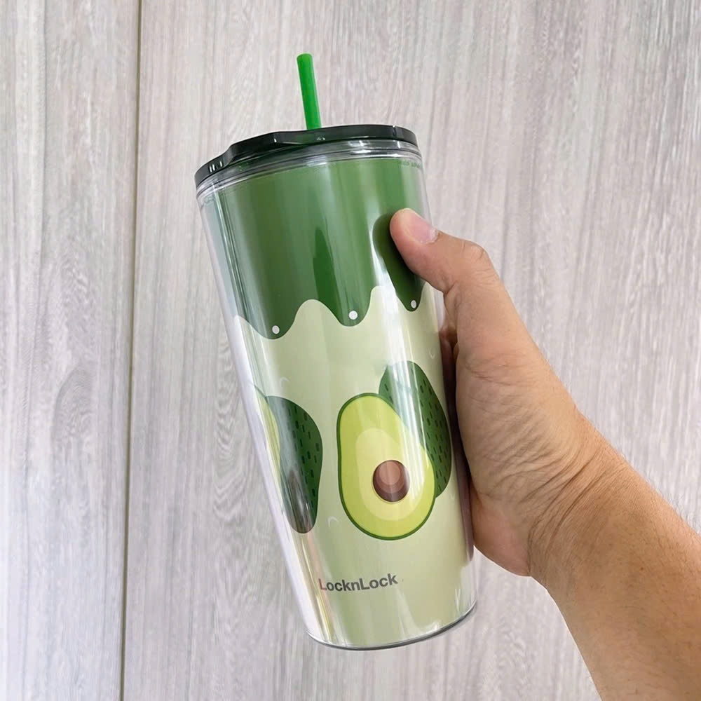 Ly nhựa 2 lớp LocknLock Double Wall Cold Cup HAP524 dung tích 600ml, kèm ống hút - K-MALL