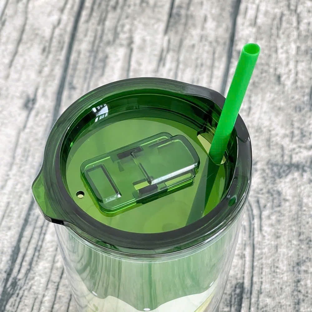 Ly nhựa 2 lớp LocknLock Double Wall Cold Cup HAP524 dung tích 600ml, kèm ống hút - K-MALL
